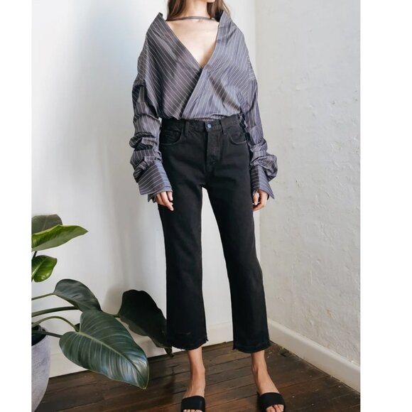 J Brand Ivy High Rise Crop Straight Leg Black Jeans 29 NWT - Picture 1 of 16